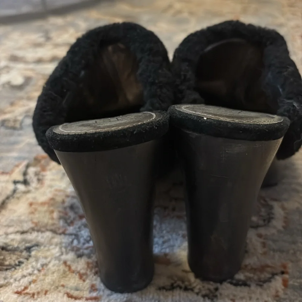 COACH IDYLE Shearling leather black clog heels rare $328 9 silver Designer - Picture 10 of 11